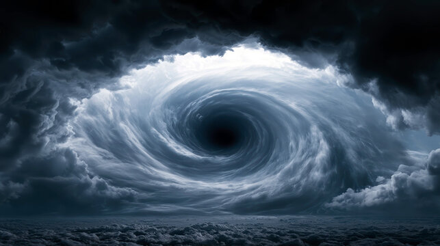 Inside the Calm Eye of a Tornado Against Dark Cloudy Sky