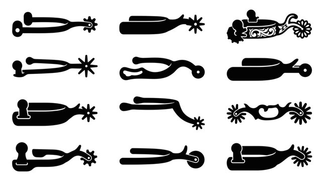 Cowboy Spurs Silhouette Vector Set Collection of Western Equestrian Boot Hardware and Riding Gear