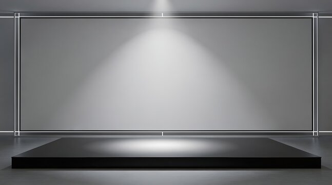 Empty stage with spotlight and podium for presentation.