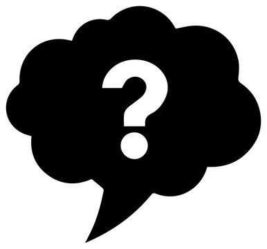 Speculation and questioning thought bubble icon with solid black filled icon speech bubble question mark communication uncertainty expression