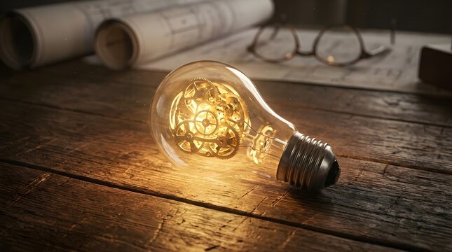 Light Bulb Idea Concept On Wooden Table