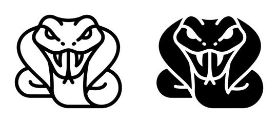 Aggressive Cobra Icons, Serpent Head Vector Art, Reptile Symbol, Danger Warning Graphics, Black and White Animal Illustrations