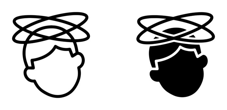 Dizzy Head Icon, Vertigo Symbol, Motion Sickness Graphic, Dizziness Concept, Feeling Unwell, Nausea, Confusion, Medical Illustration, Two Styles