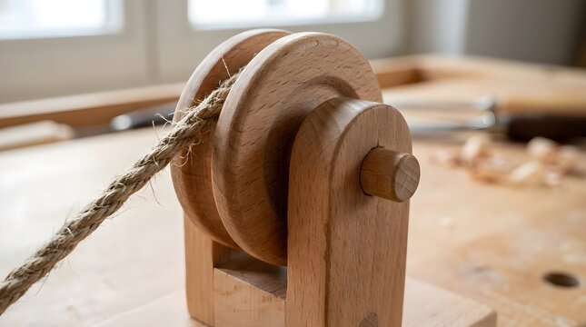 Simple Machine Pulley System Wooden Toy Close Up
