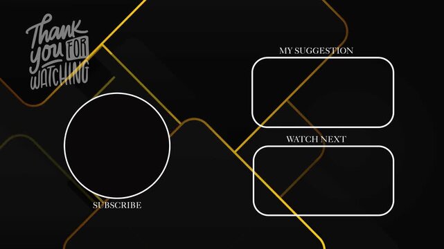 Youtube video Template for youtube videos with gold lines, channel boxes, and a sleek design for end screens perfect for professional content creators.