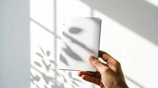 Minimal Notebook Mockup in Hand with Natural Light Shadows
