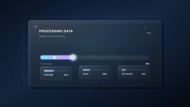 Futuristic System Dashboard with Loading Bars and Data Processing Animation