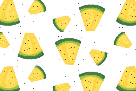 Seamless pattern of slice ripe yellow watermelon illustration