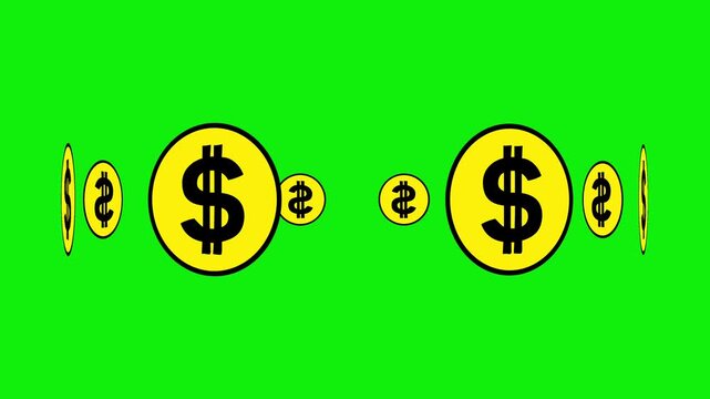 Gold Dollar Coins Rotating Carousel Loop Animation on Green Screen Chroma Key