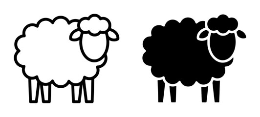 Obraz premium Simple Sheep Icons, Black and White Vector Graphics, Farm Animal Silhouettes for Livestock and Agriculture Concepts