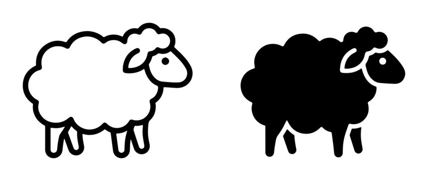 Simple Sheep Icons, Black and White Vector Illustrations of Farm Animals, Livestock Symbols for Agriculture and Nature Themes
