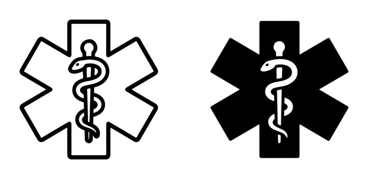 Star of Life Medical Symbol, Caduceus Icon, Emergency Healthcare Service, Ambulance Emblem, Medical Assistance, Health Care Vector Graphics