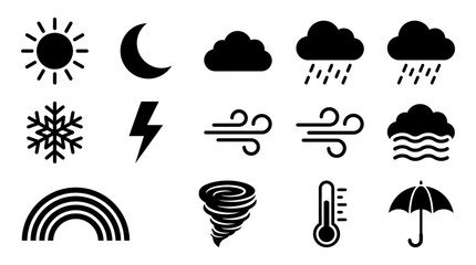 Obraz premium Set of weather forecast icons in black and white.