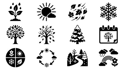 Obraz premium Set of four seasons weather and nature icons.