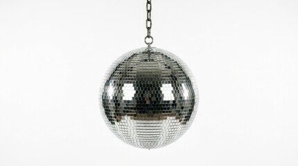 Obraz premium Shiny disco ball hanging on a chain isolated on white background