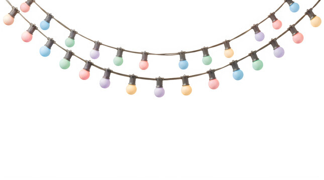 Colorful string lights hanging in two rows for festive party decoration