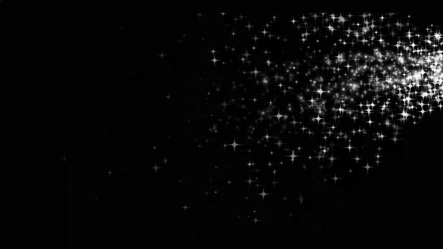 Luxury Glitter Dust Trail Animation Featuring White Magic Stars, Sparkling Fairy Wand Glow, Twinkling Doodle Bursts, Smooth Black Background Overlay, 4K Visual Effect