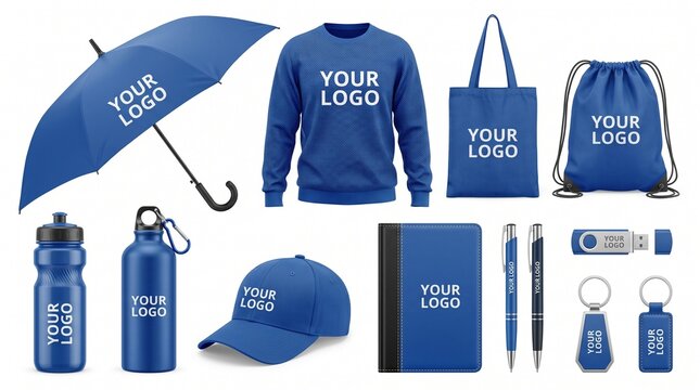 Blue Corporate Branding Mockup Set - Promotional Gifts with Custom Logo Placeholder