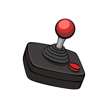 Retro Atari Style Arcade Joystick Controller for Video Gaming with Red Button, Black Case, and Ball Stick Vector Art