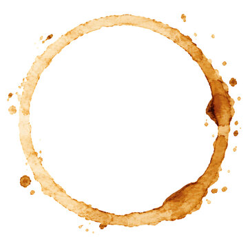 A single circular brown coffee stain isolated on a solid black background for graphic design projects