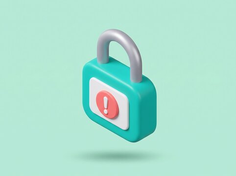 Turquoise padlock icon with exclamation mark symbolizing security warning security exclamation