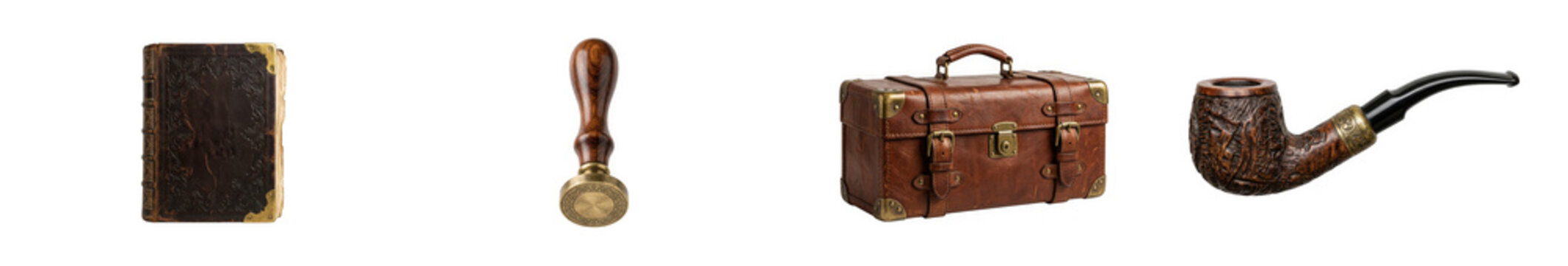 Set of classic antique collection items for detective mystery stories.