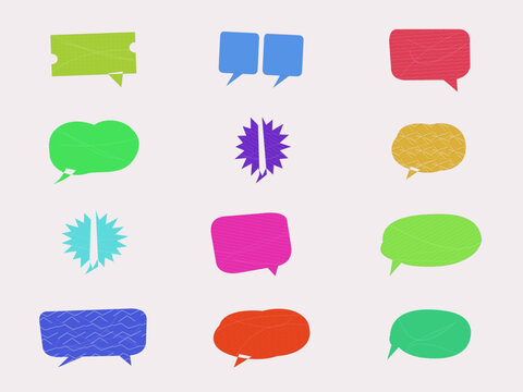 Set of colorful textured speech bubbles and thought balloons