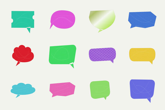 Set of colorful textured speech bubble vector illustrations