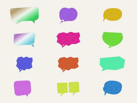 Set of colorful speech bubbles with various textures and shapes