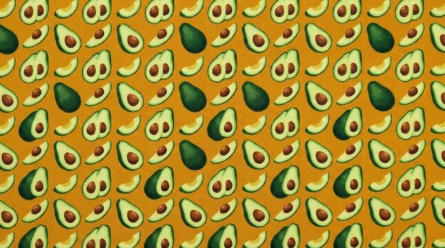 Seamless avocado pattern on orange background.