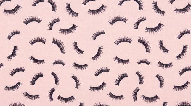 Seamless false eyelash pattern on pastel pink background.