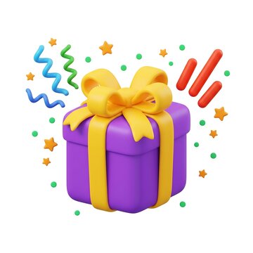 3D gift box icon with festive party confetti celebration birthday anniversary surprise confetti