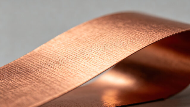 Macro close?up of textured flexible copper metal foil strip