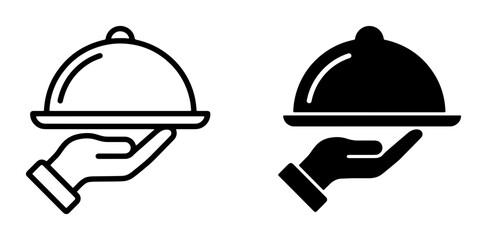 Fototapeta premium Serving Tray Icons, Food Presentation Vector Graphics, Restaurant Service Symbols, Culinary Dish Clipart, Catering Hospitality Icons
