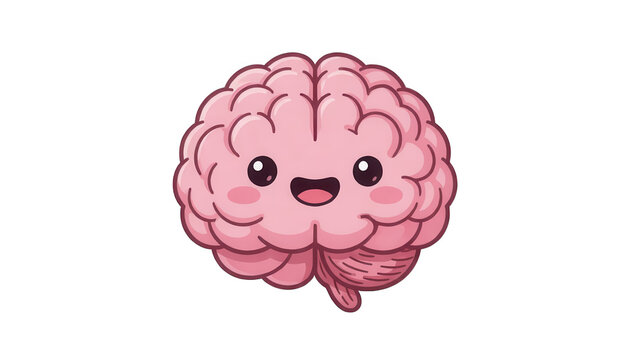 Pink Brain Character Isolated Transparent Background