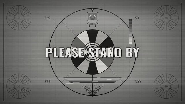 Monoscope Test Card Retro TV Please Stand By Rotating Monochrome Broadcast Standby Loop 4K