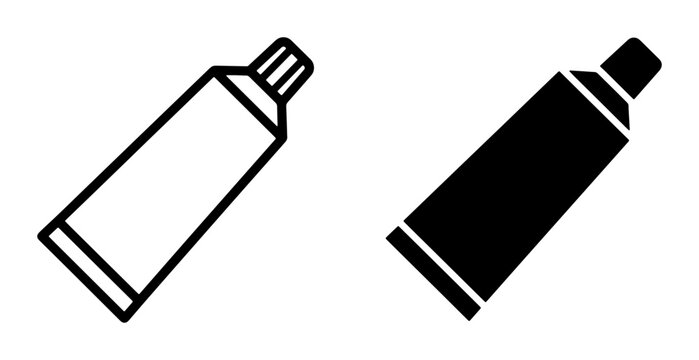 Simple Tube Icons, Outline and Solid Fill Vector Graphics for Cosmetics, Medical Ointment, and Personal Care Products