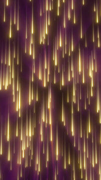 Golden glowing light streaks falling over a purple background, creating a festive abstract scene with radiant motion.