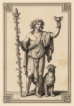 Vine-crowned Bacchanalian Reverie with Feline Companion