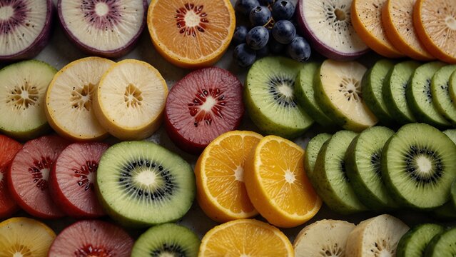 Modern design featuring close up of sliced fruit on table - Generative AI