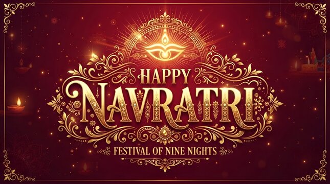 Navratri Durga Puja Chaitra Navratri vector golden luxury typography with divine eye symbol festive greeting design for Indian religious celebration