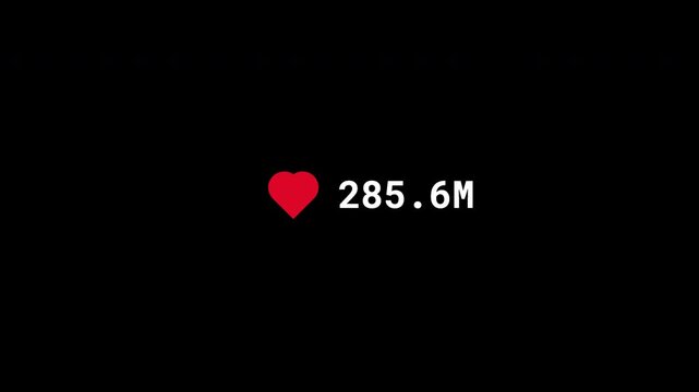 Social Media Like Counter Animation from 1 to 1 Billion with Heart Icon, Live Likes Growth, Viral Engagement Statistics, Digital Analytics UI Overlay, Alpha Channel Motion Graphics, 4K