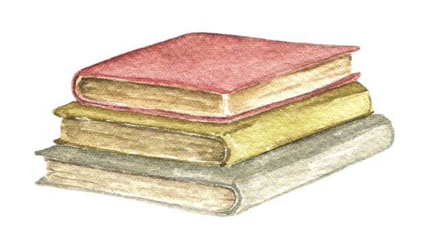 Watercolor stack of books. Hand painted vintage illustration for fairy tale books, storybook pages, nursery decor, reading themes and literary clip art. Autumn Fairytale part of collection.