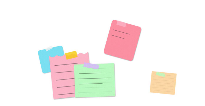 Collection of colorful adhesive sticky notes on a white background