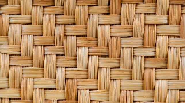 Close up of woven natural fiber texture showing interlaced pattern with warm earthy tones and consistent craftsmanship detail