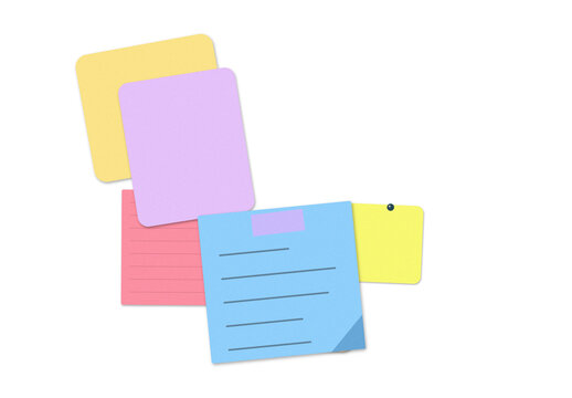 Group of colorful adhesive sticky notes on a white background
