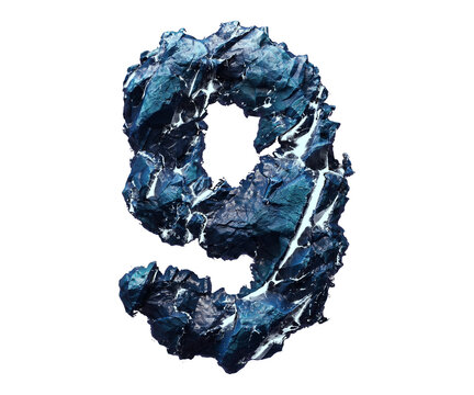 Blue stone number nine isolated on transparent background