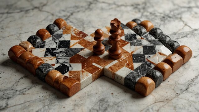 Marble and marble chess set on marble table, fantasy style digital art - Generative AI