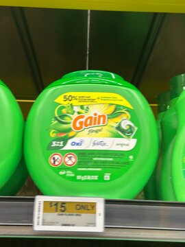 Gain Laundry Detergent Retail Display, August 6, 2026. Grande Prairie, Alberta, Canada. For editorial use only.