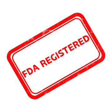 FDA Registered red rubber stamp, grunge textured regulatory seal, official certification mark for medical and food products